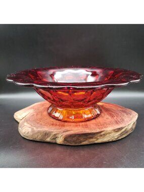 Indiana Glass Constellation Sunset Amberina Pedestal Bowl 11.5” Ruby Vintage